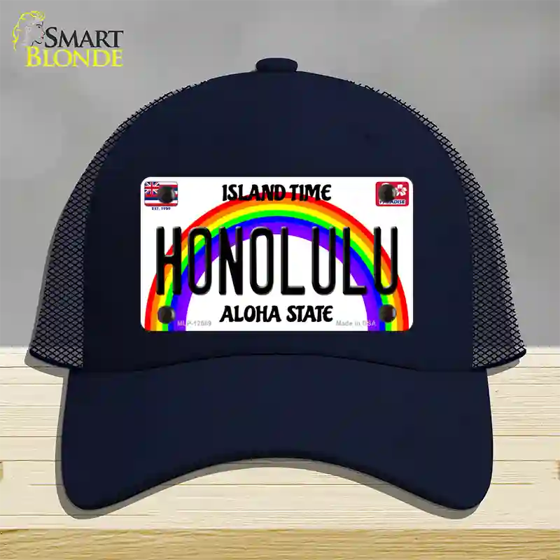 Honolulu Hawaii Novelty License Plate Hat Mesh / Navy