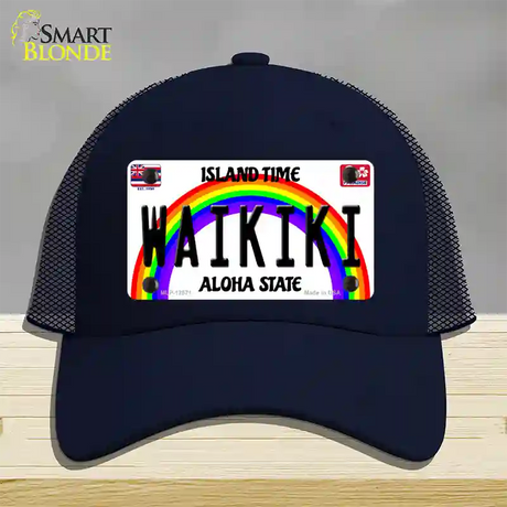 Waikiki Hawaii Novelty License Plate Hat Mesh / Navy