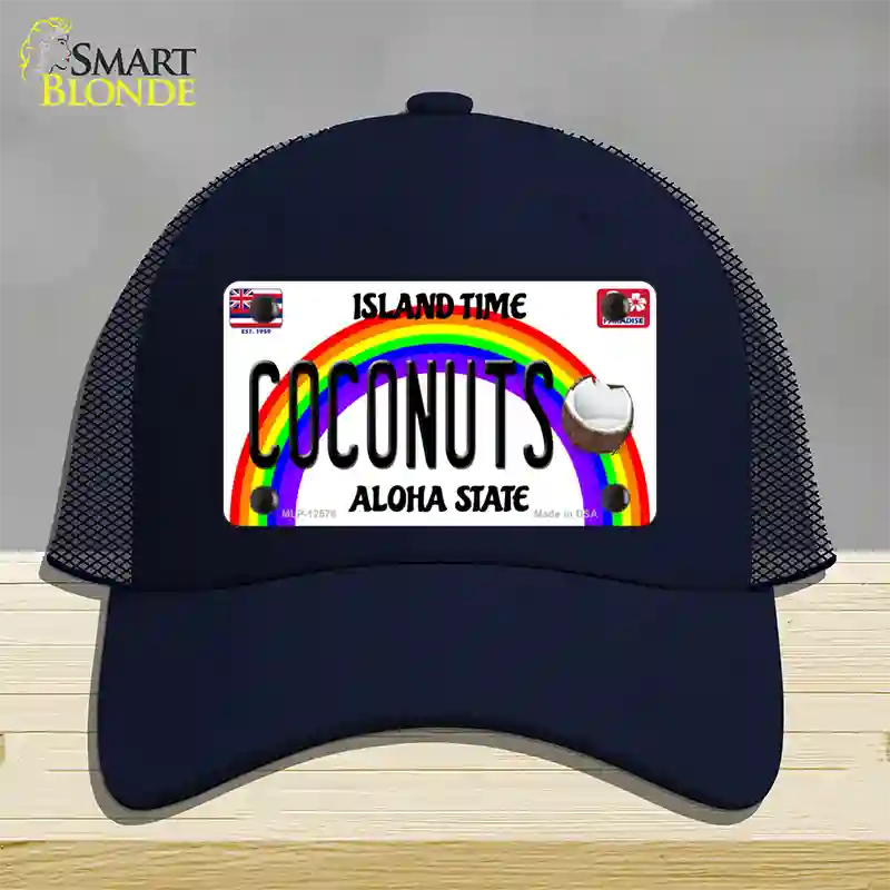 Coconuts Hawaii Novelty License Plate Hat Mesh / Navy