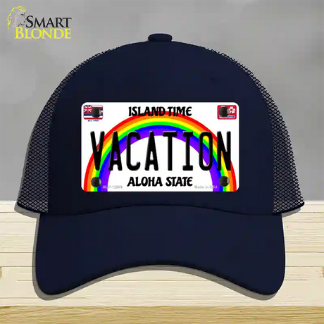 Vacation Hawaii Novelty License Plate Hat Mesh / Navy