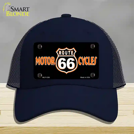 Route 66 Motorcycles Novelty License Plate Hat Mesh / Navy