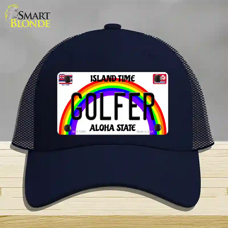 Golfer Hawaii Novelty License Plate Hat Mesh / Navy