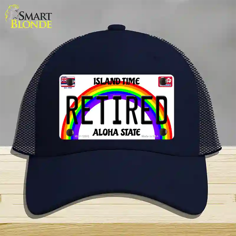 Retired Hawaii Novelty License Plate Hat Mesh / Navy