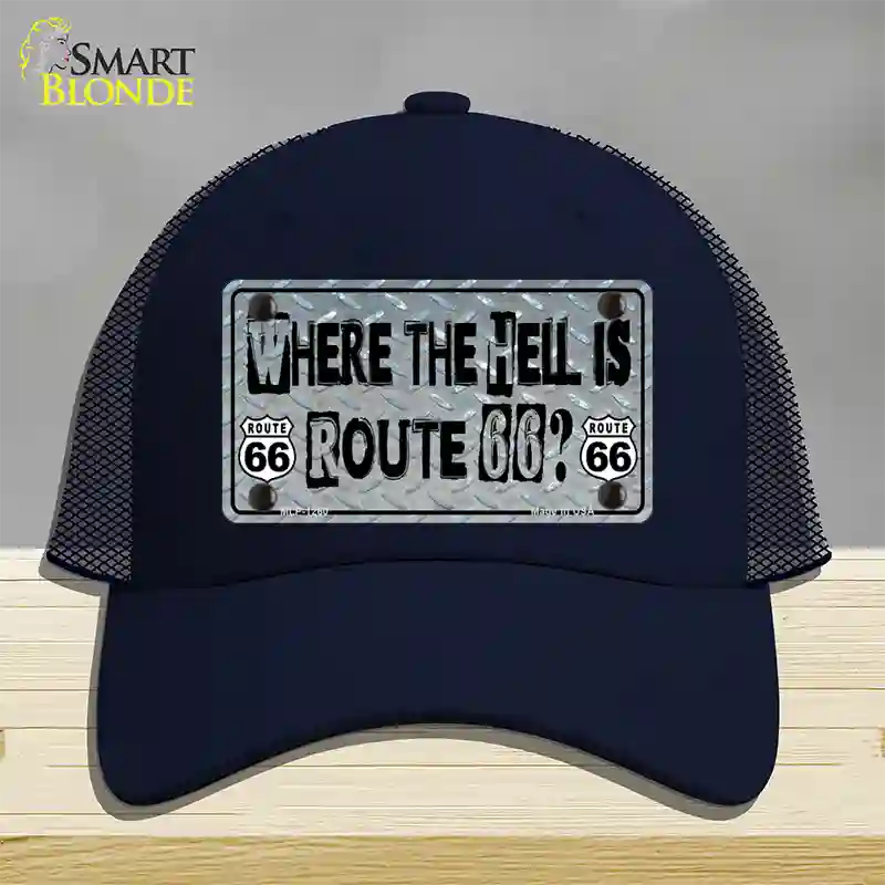 Where The Hell Is Route 66 Novelty License Plate Hat Mesh / Navy