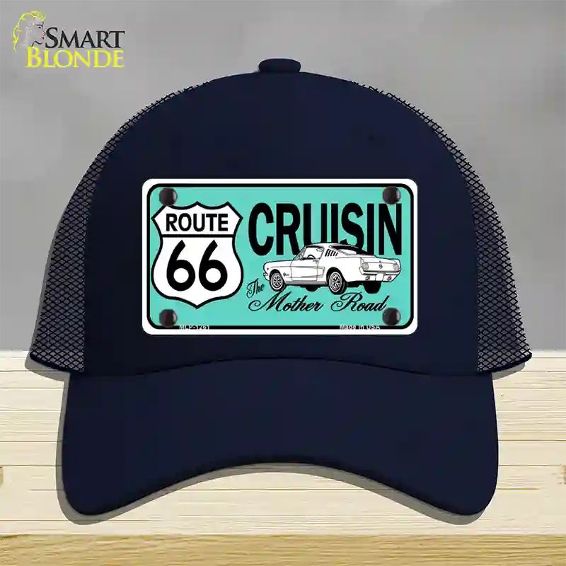 Route 66 Retro Cruisin Novelty License Plate Hat Mesh / Navy