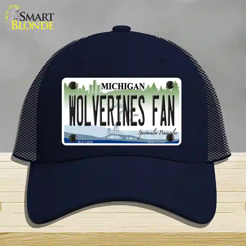 Wolverines Fan Novelty License Plate Hat Mesh / Navy