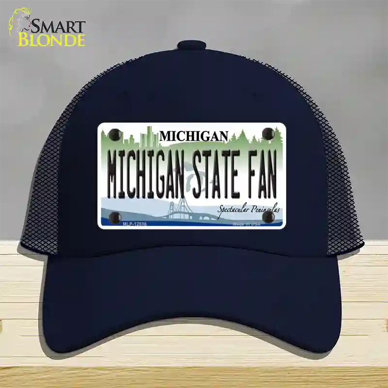 Michigan State Fan Novelty License Plate Hat Mesh / Navy