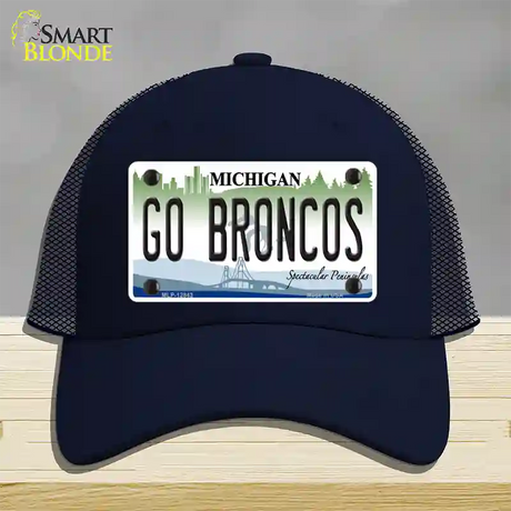 Go Broncos Michigan Novelty License Plate Hat Mesh / Navy