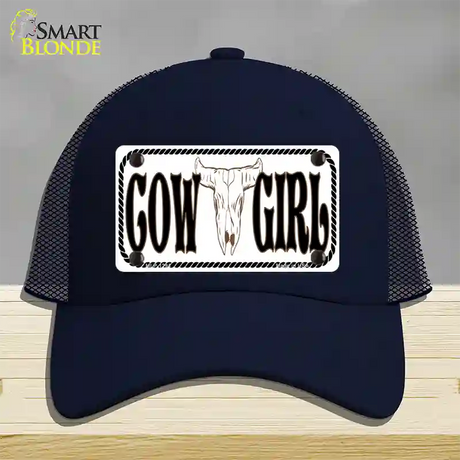 Cowgirl with Skull Novelty License Plate Hat Mesh / Navy