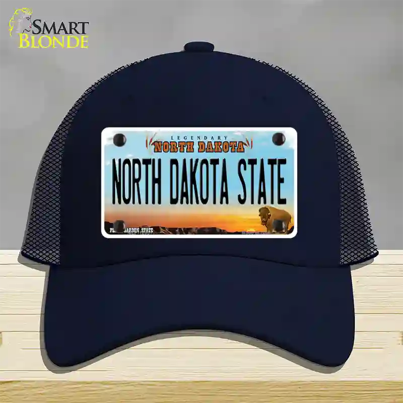 North Dakota State Novelty License Plate Hat Mesh / Navy