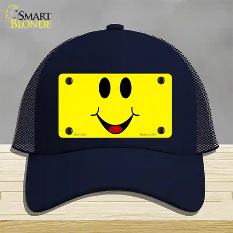 Happy Smiley Novelty License Plate Hat Mesh / Navy