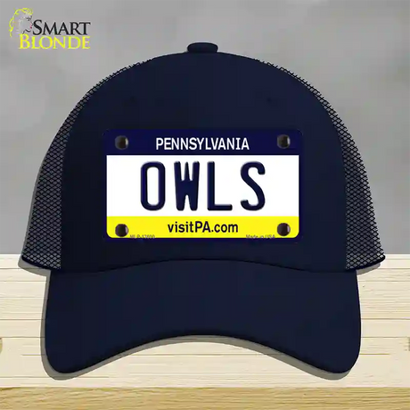 Owls Novelty License Plate Hat Mesh / Navy