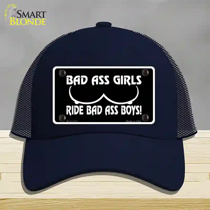 Bad Ass Girls Novelty License Plate Hat Mesh / Navy