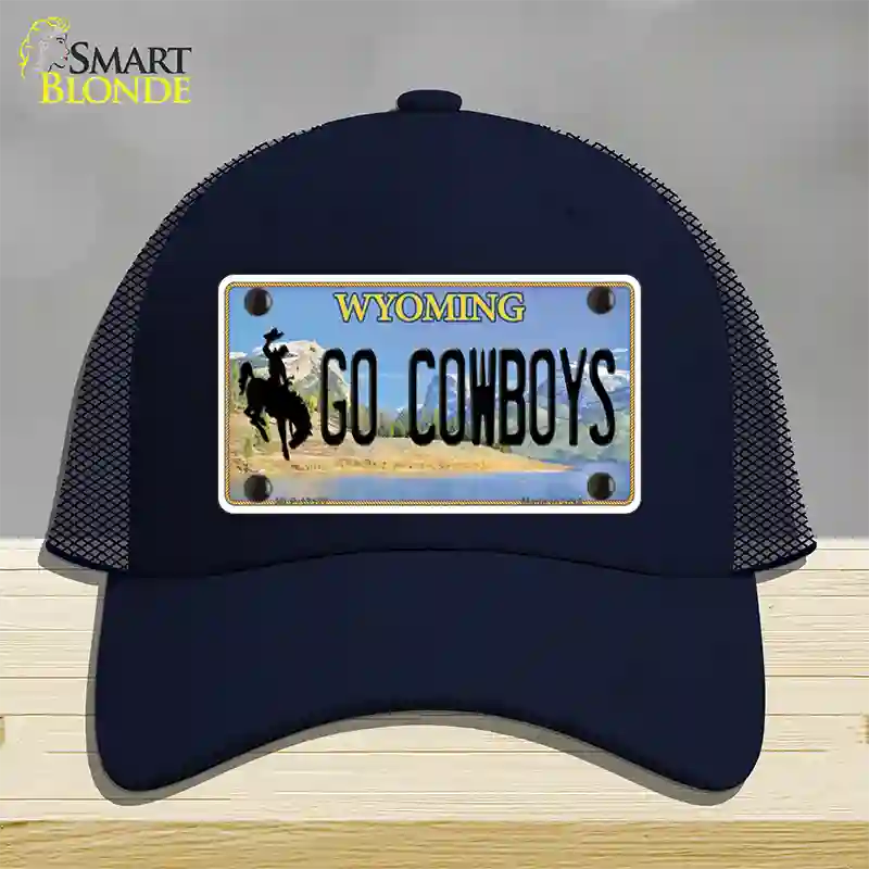 Go Cowboys Wyoming Novelty License Plate Hat Mesh / Navy