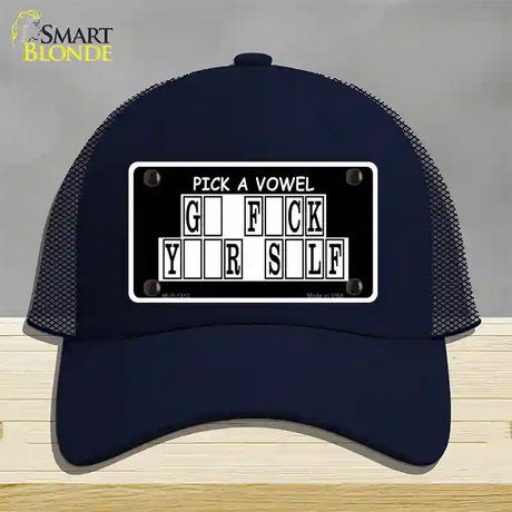 Pick A Vowel Novelty License Plate Hat Mesh / Navy