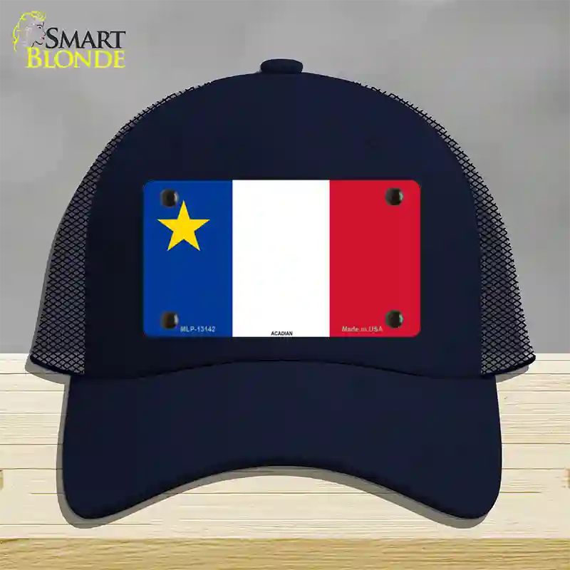 Acadian Canada Flag Novelty License Plate Hat Mesh / Navy