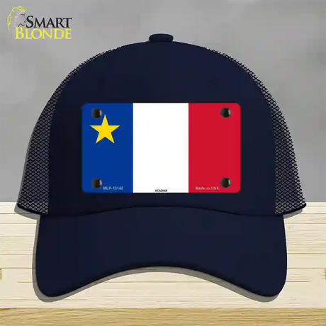 Acadian Canada Flag Novelty License Plate Hat Mesh / Navy