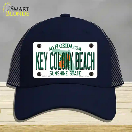 Key Colony Beach Florida Novelty License Plate Hat Mesh / Navy