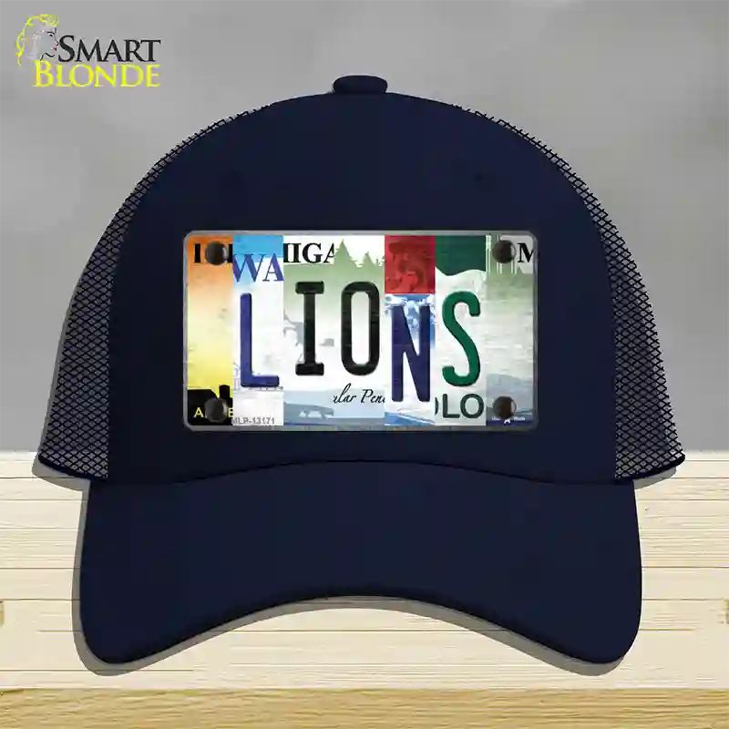 Lions Strip Art Novelty License Plate Hat Tag Mesh / Navy