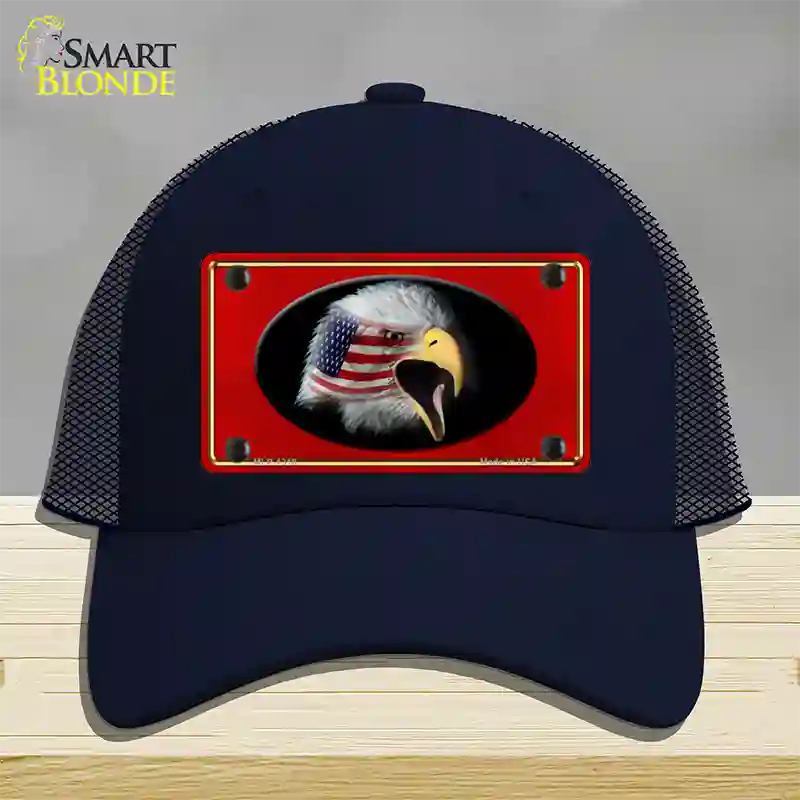 American Flag Eagle Red Novelty License Plate Hat Mesh / Navy