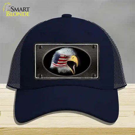 American Flag Eagle Black Novelty License Plate Hat Mesh / Navy