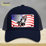 American Flag Praying Hands Novelty License Plate Hat Mesh / Navy