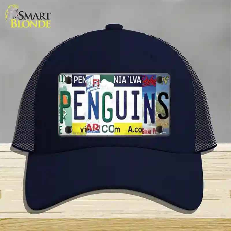 Penguins Strip Art Novelty License Plate Hat Tag Mesh / Navy