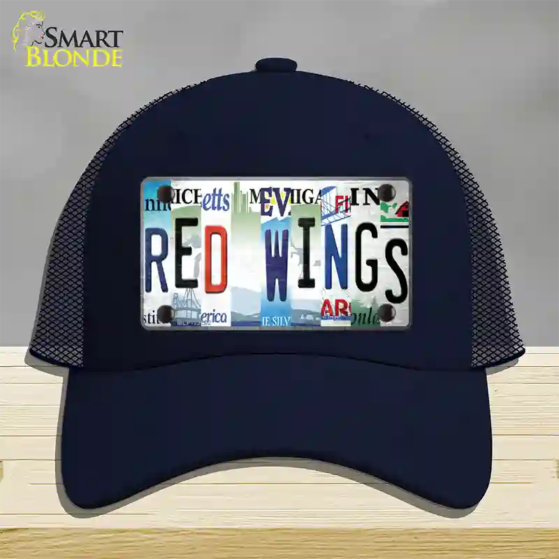 Red Wings Strip Art Novelty License Plate Hat Tag Mesh / Navy