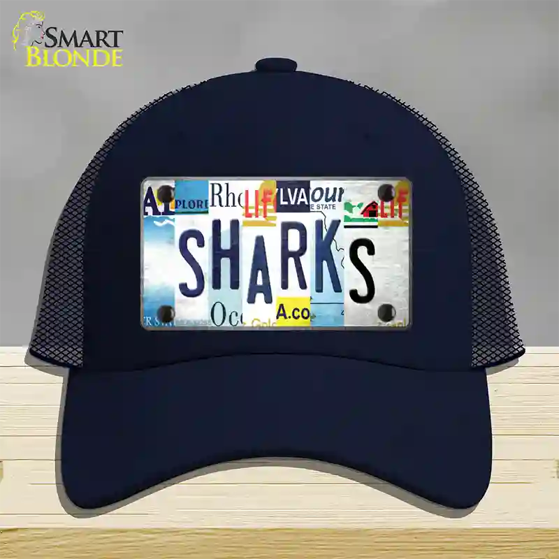 Sharks Strip Art Novelty License Plate Hat Tag Mesh / Navy