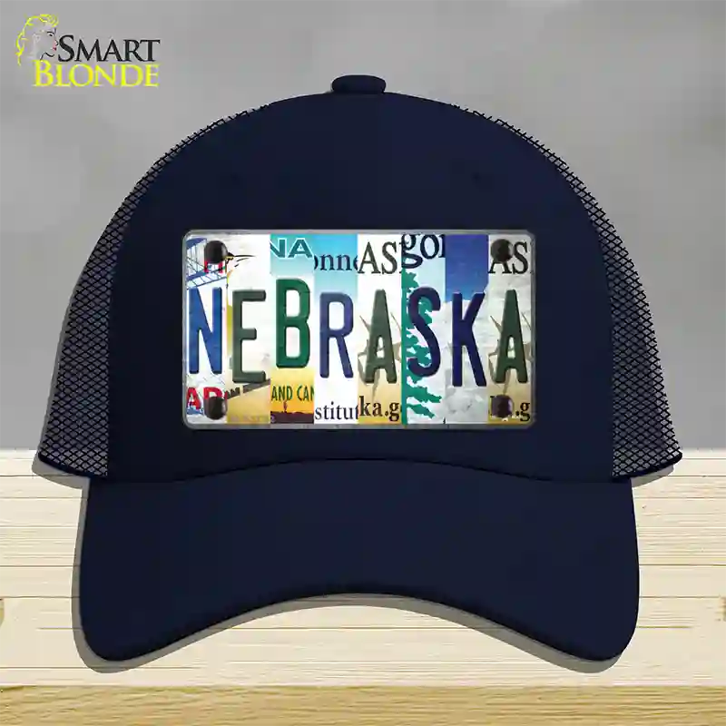 Nebraska Strip Art Novelty License Plate Hat Tag Mesh / Navy