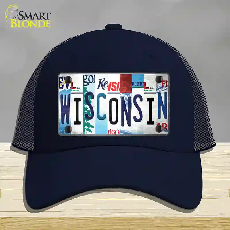 Wisconsin Strip Art Novelty License Plate Hat Tag Mesh / Navy