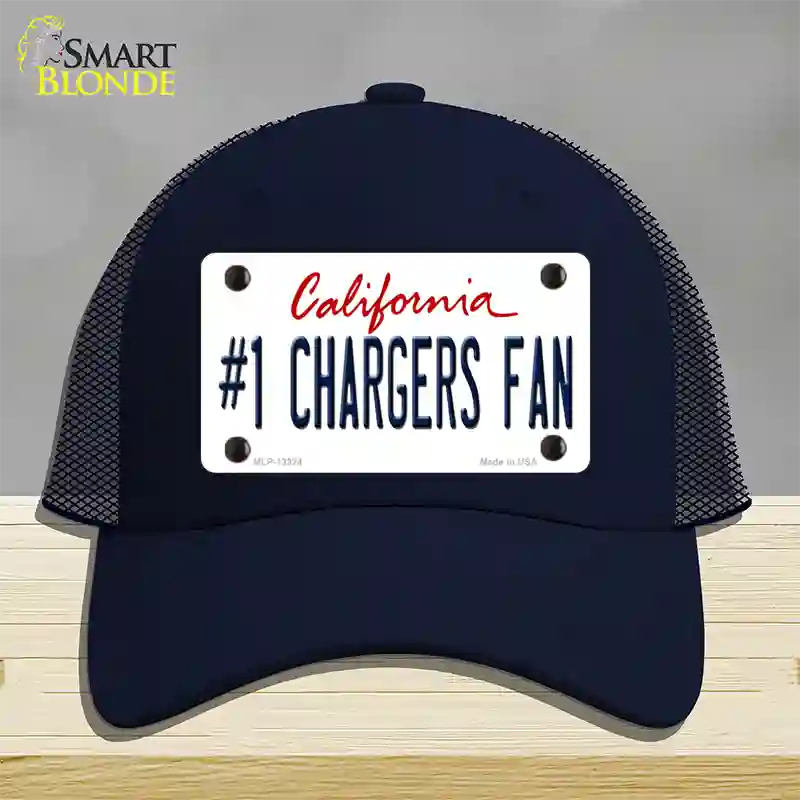 Number 1 Chargers Fan Novelty License Plate Hat Tag Mesh / Navy