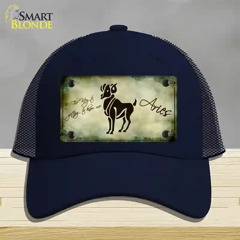 Aries Zodiac Novelty License Plate Hat Mesh / Navy