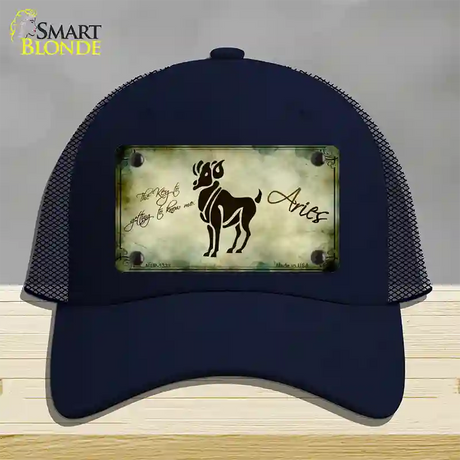 Aries Zodiac Novelty License Plate Hat Mesh / Navy