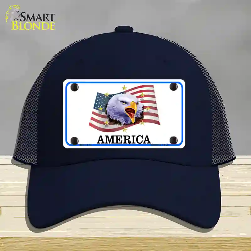 Waving Flag Bald Eagle Novelty License Plate Hat Mesh / Navy