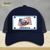 Waving Flag Bald Eagle Novelty License Plate Hat Mesh / Navy