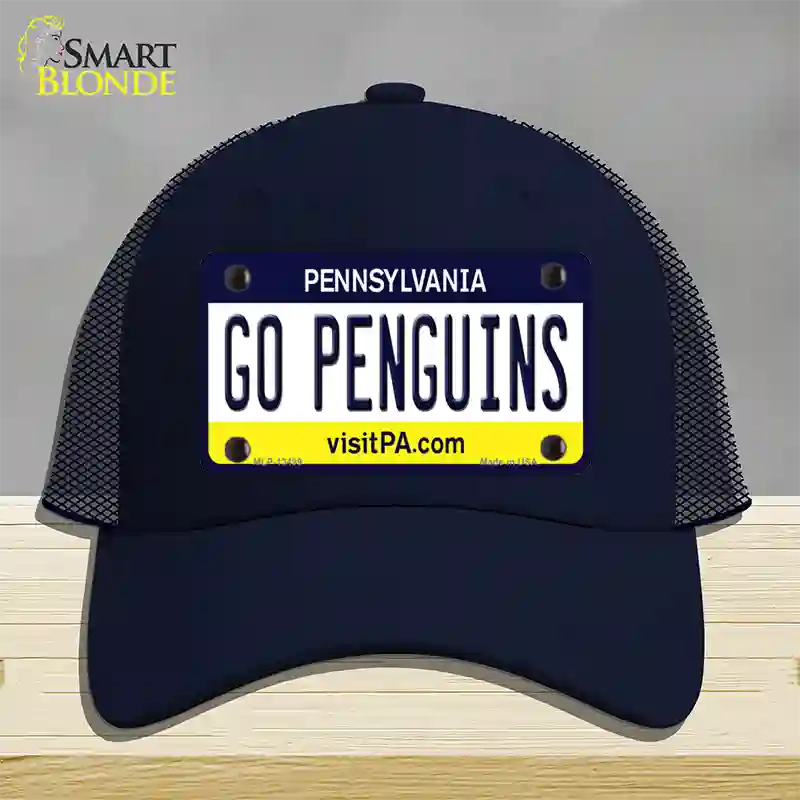 Go Penguins Novelty License Plate Hat Tag Mesh / Navy