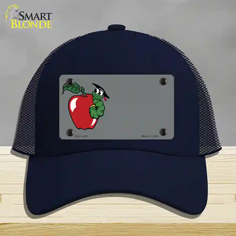 Teacher Apple Offset Novelty License Plate Hat Mesh / Navy