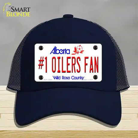 Number 1 Oilers Fan Novelty License Plate Hat Tag Mesh / Navy