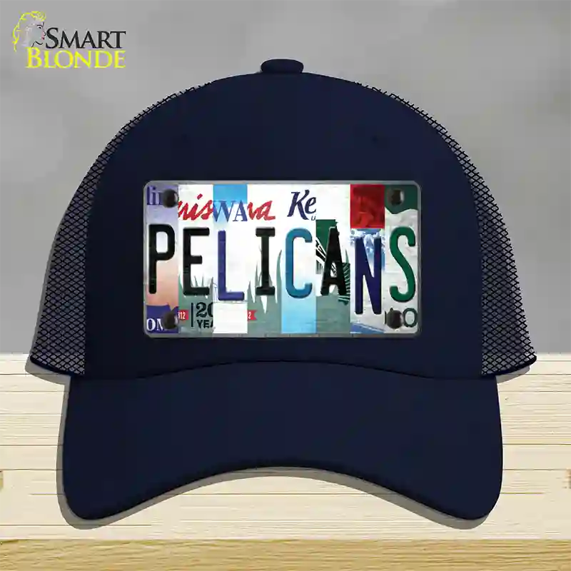 Pelicans Strip Art Novelty License Plate Hat Tag Mesh / Navy