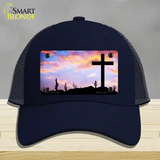 Cross Sunrise Photograph Novelty License Plate Hat Mesh / Navy