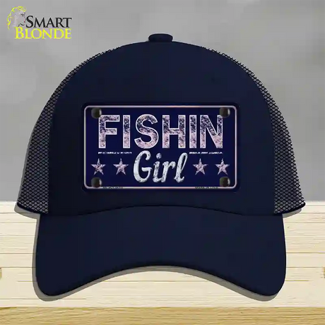 Fishin Girl Novelty License Plate Hat Tag Mesh / Navy