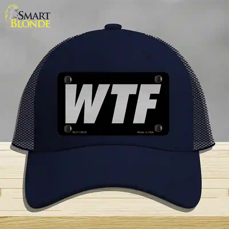 WTF Black Novelty License Plate Hat Tag Mesh / Navy