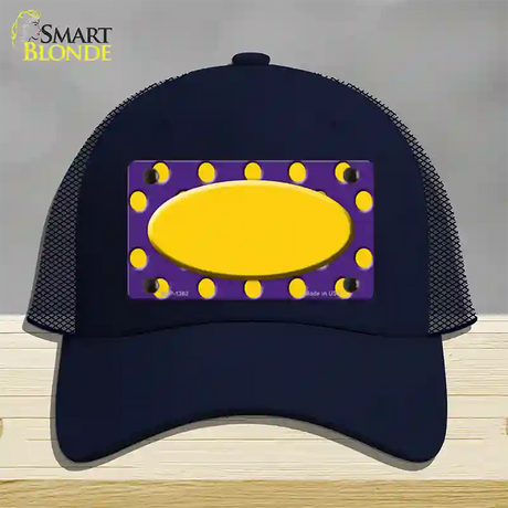 Yellow Purple Polka Dot Center Oval Novelty License Plate Hat Mesh / Navy