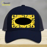 Yellow Black Camouflage With Black Center Oval Novelty License Plate Hat Mesh / Navy