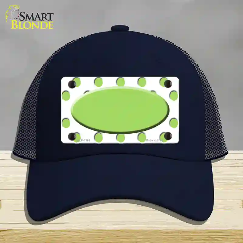 Lime Green White Polka Dot Center Oval Novelty License Plate Hat Mesh / Navy