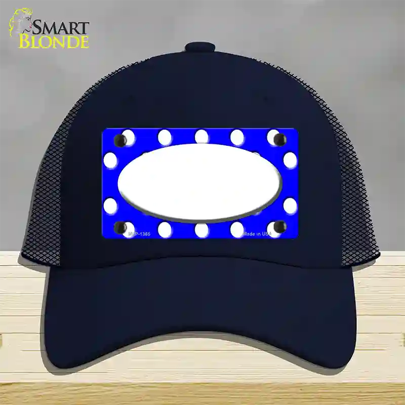 White Royal Blue Polka Dot Center Oval Novelty License Plate Hat Mesh / Navy