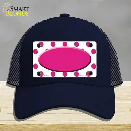 Hot Pink White Polka Dot Center Oval Novelty License Plate Hat Mesh / Navy