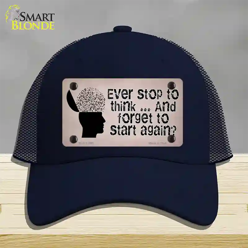 Stop Thinking Novelty License Plate Hat Tag Mesh / Navy