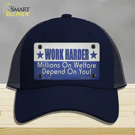 Welfare Depends On You Novelty License Plate Hat Tag Mesh / Navy